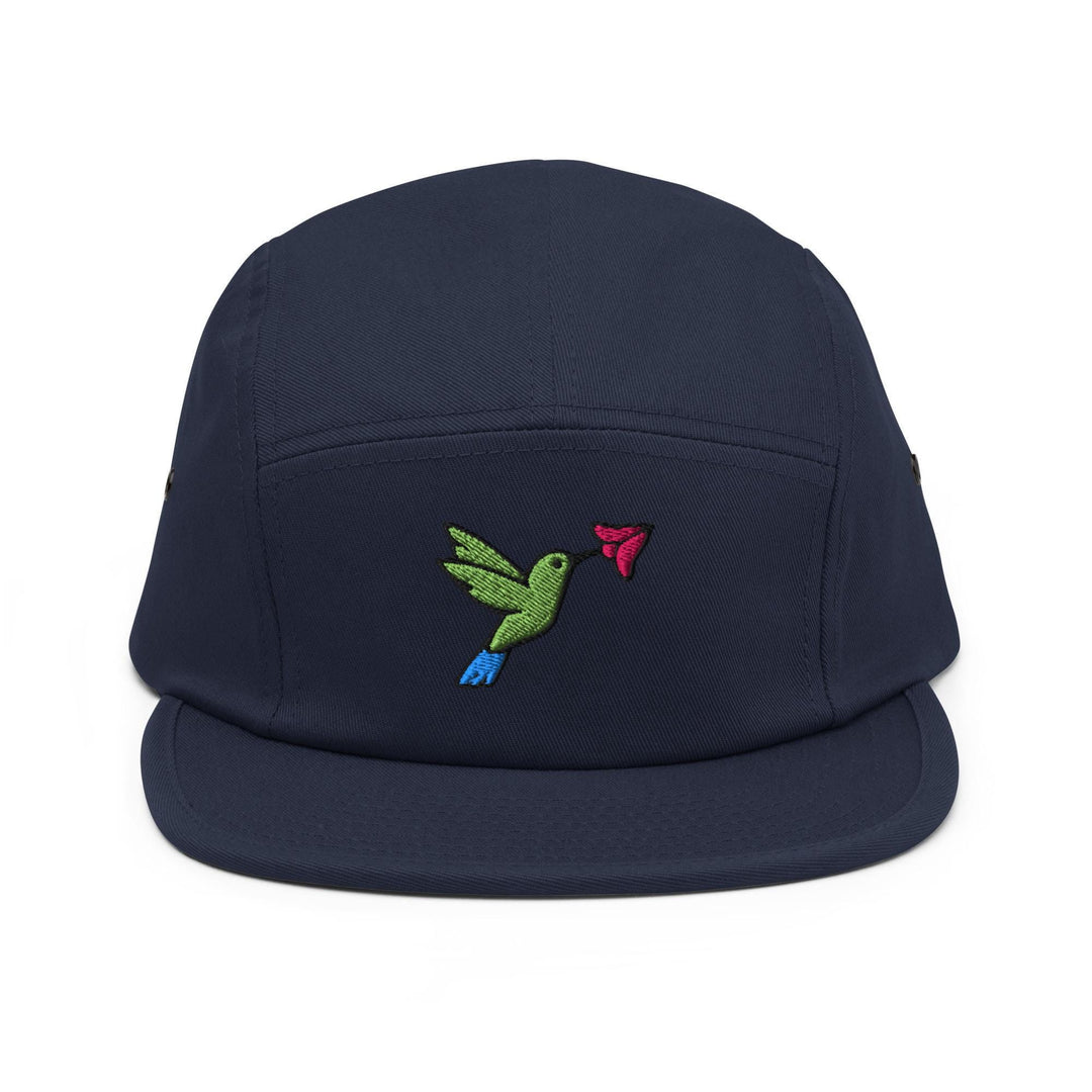 Hummingbird Embroidered 5‑Panel Cotton Camper Cap: Adjustable Fit