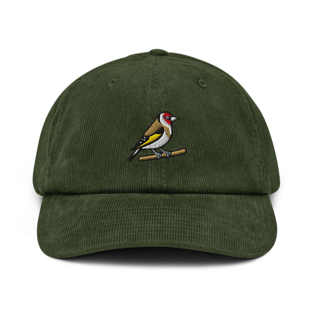 European Goldfinch Embroidered Cotton Corduroy Hat: Adjustable Fit