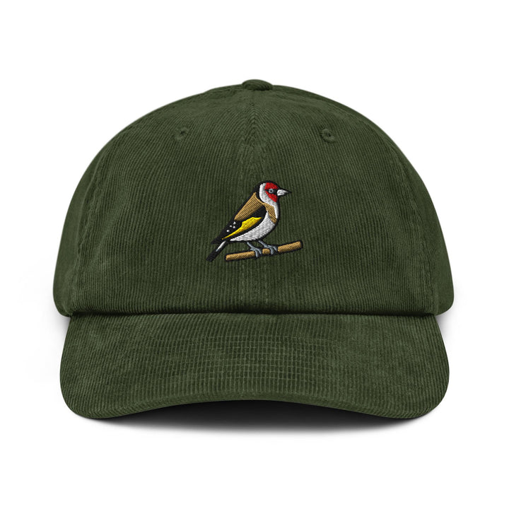 European Goldfinch Embroidered Cotton Corduroy Hat: Adjustable Fit