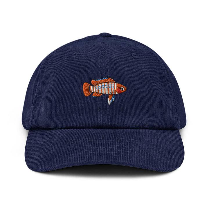 Scarlet Badis Embroidered Cotton Corduroy Hat: Adjustable Fit