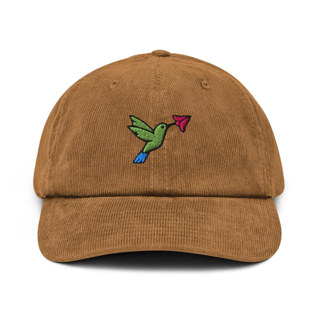 Hummingbird Embroidered Cotton Corduroy Hat: Adjustable Fit