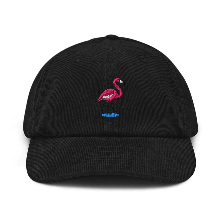 Flamingo in Water Embroidered Cotton Corduroy Hat: Adjustable Fit