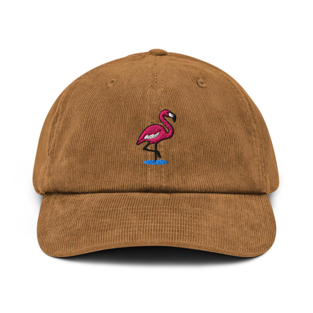 Flamingo in Water Embroidered Cotton Corduroy Hat: Adjustable Fit