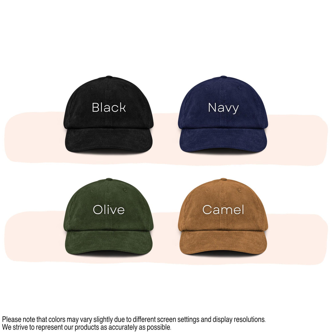 Canary in a Cage Embroidered Cotton Corduroy Hat: Adjustable Fit