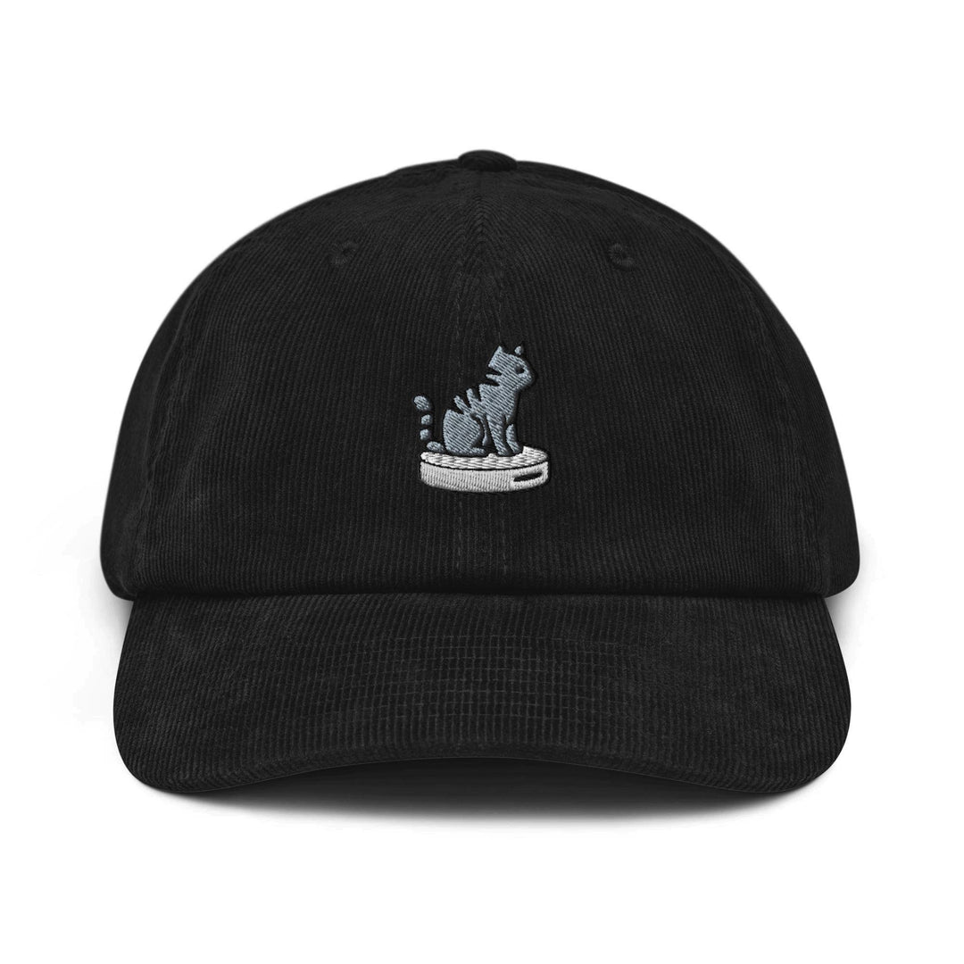Cat on Vacuum Robot Embroidered Cotton Corduroy Hat: Adjustable Fit