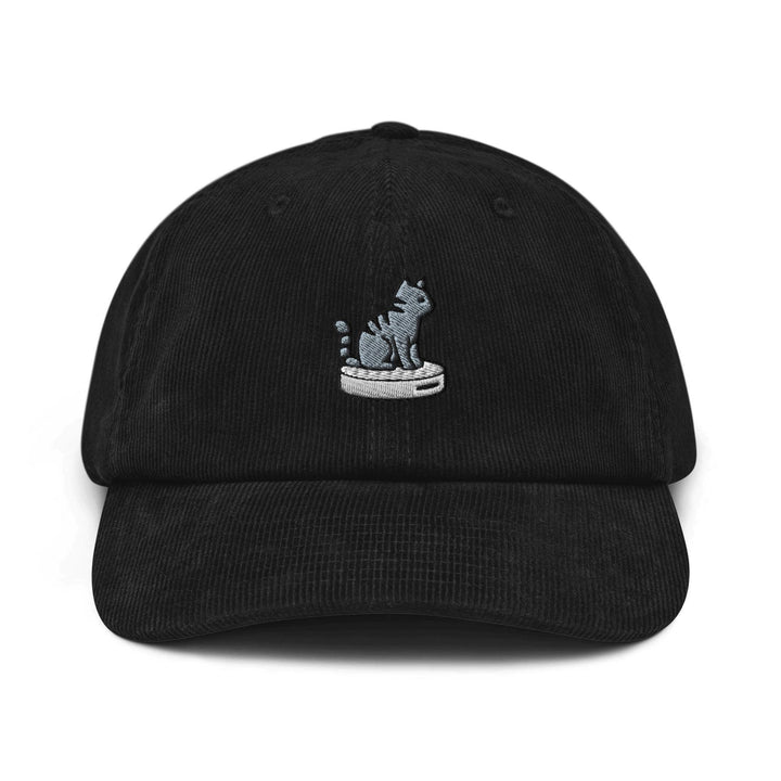 Cat on Vacuum Robot Embroidered Cotton Corduroy Hat: Adjustable Fit