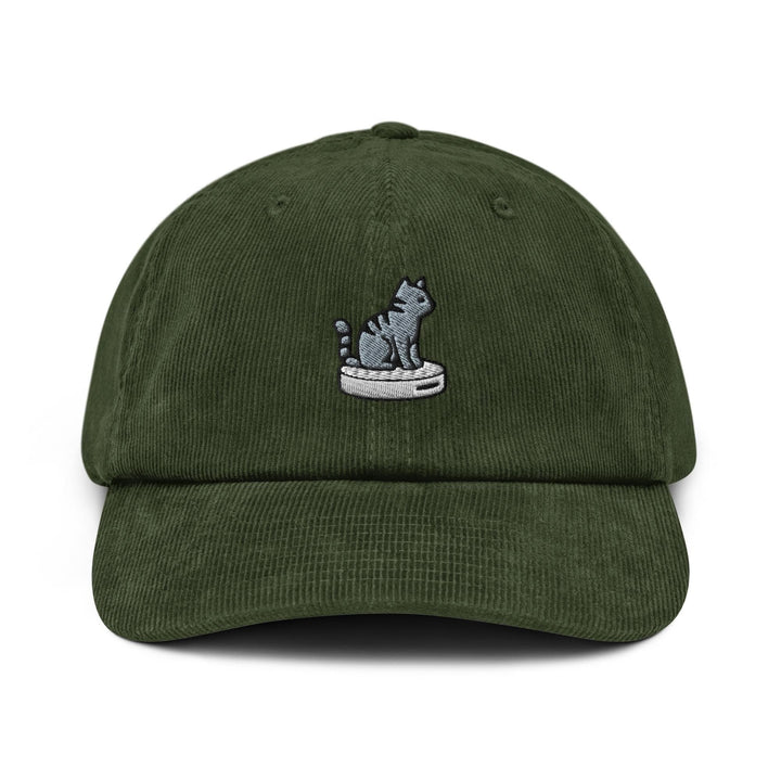 Cat on Vacuum Robot Embroidered Cotton Corduroy Hat: Adjustable Fit