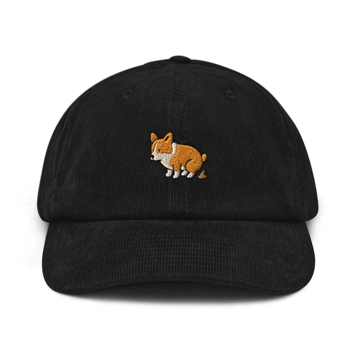 Corgi Pooping Embroidered Cotton Corduroy Hat: Adjustable Fit