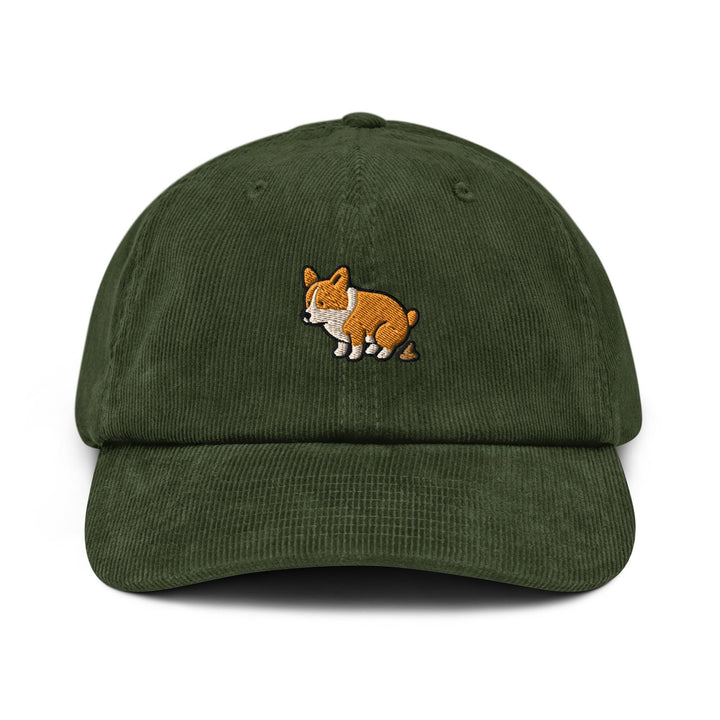 Corgi Pooping Embroidered Cotton Corduroy Hat: Adjustable Fit
