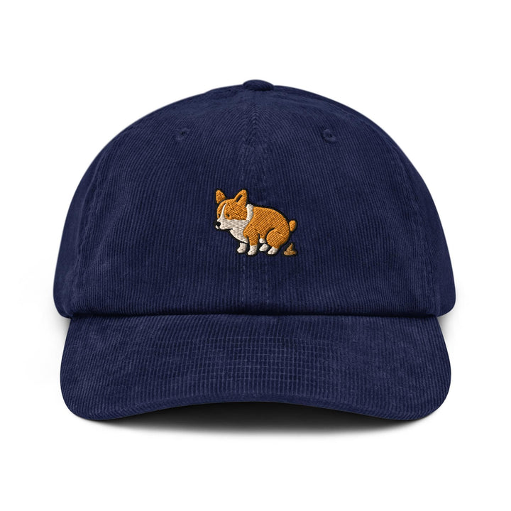 Corgi Pooping Embroidered Cotton Corduroy Hat: Adjustable Fit