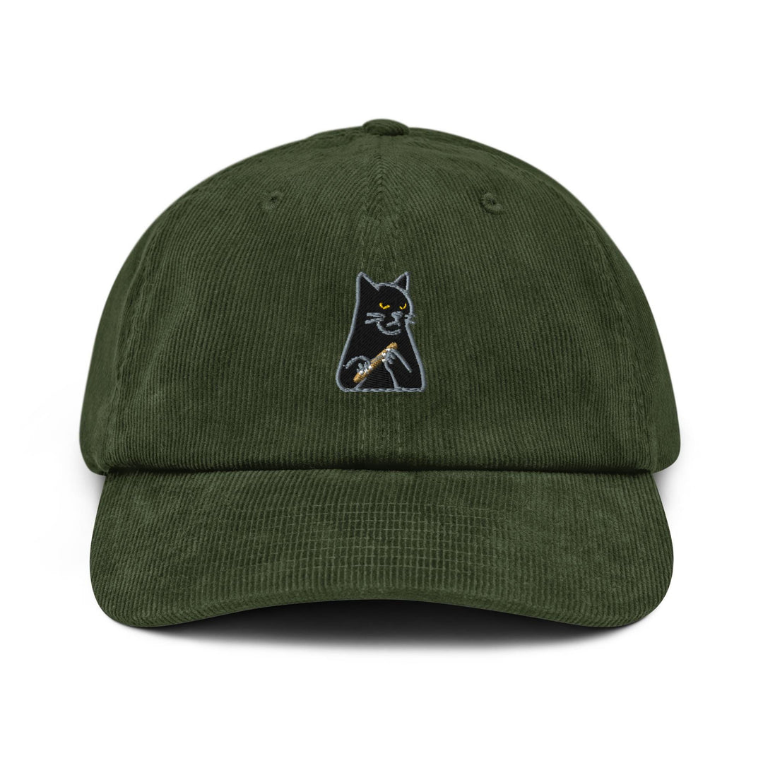 Mr. Pickles Sassy Cat Embroidered Cotton Corduroy Hat: Adjustable Fit
