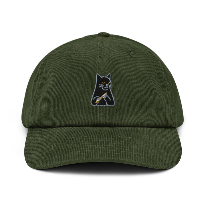 Mr. Pickles Sassy Cat Embroidered Cotton Corduroy Hat: Adjustable Fit
