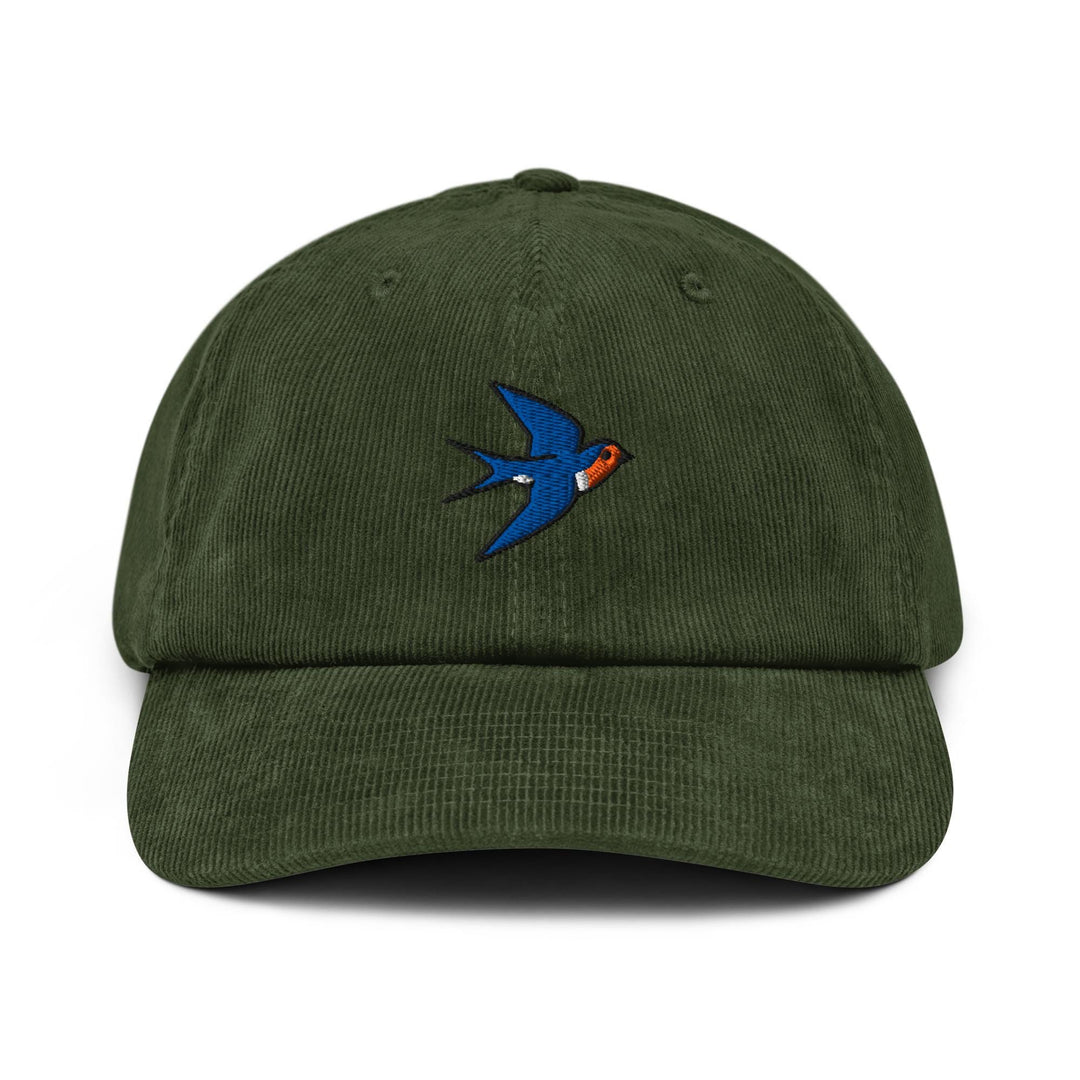Swallow Bird Embroidered Cotton Corduroy Hat: Adjustable Fit