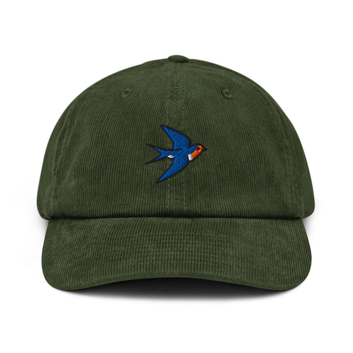 Swallow Bird Embroidered Cotton Corduroy Hat: Adjustable Fit