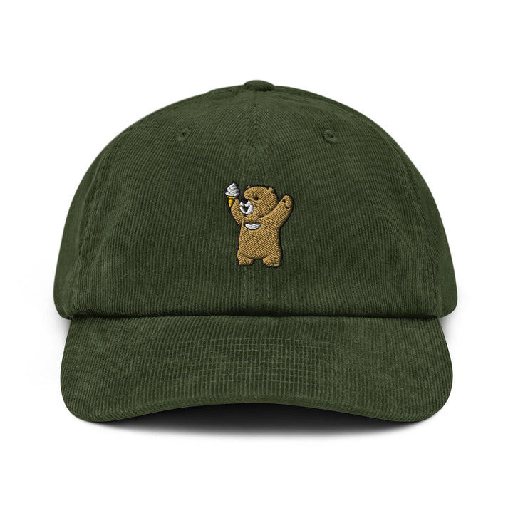 Cheerful Ice Cream Bear Embroidered Cotton Corduroy Hat: Adjustable Fit