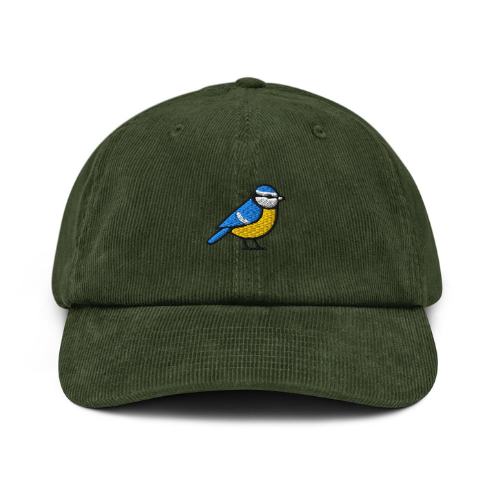 Eurasian Blue Tit Embroidered Cotton Corduroy Hat: Adjustable Fit