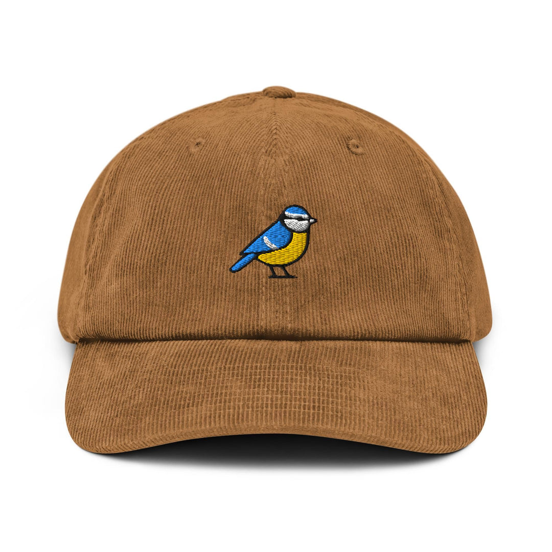 Eurasian Blue Tit Embroidered Cotton Corduroy Hat: Adjustable Fit