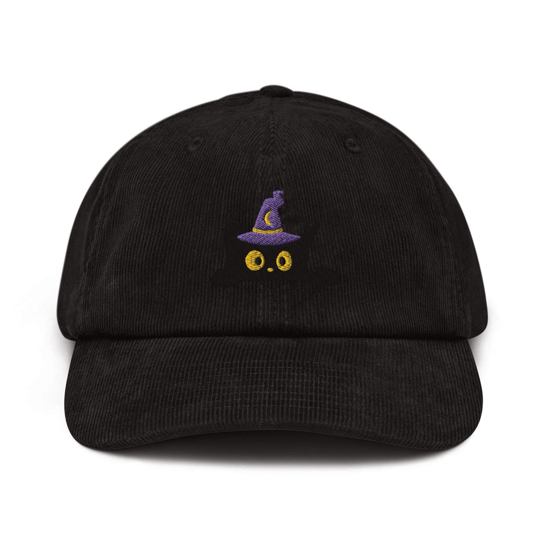 Black Wizard Cat Embroidered Cotton Corduroy Hat: Adjustable Fit