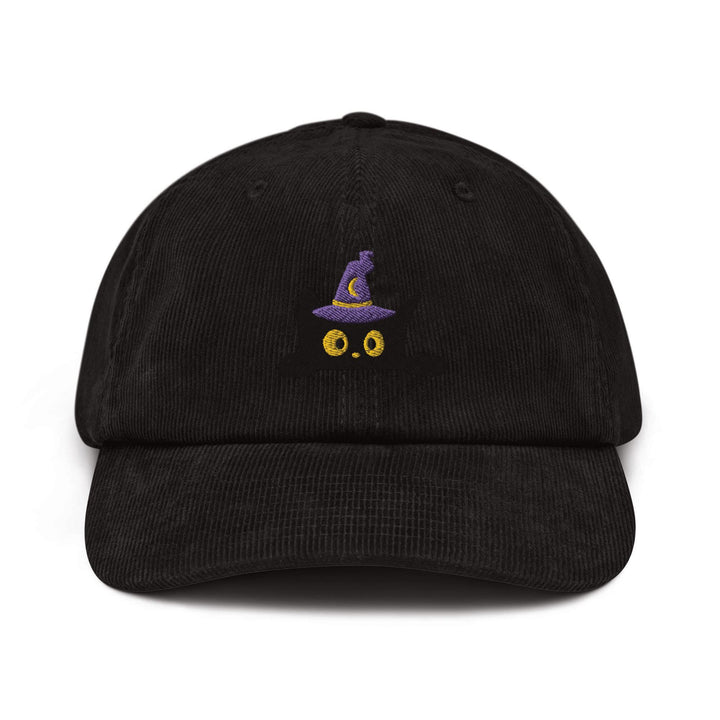 Black Wizard Cat Embroidered Cotton Corduroy Hat: Adjustable Fit