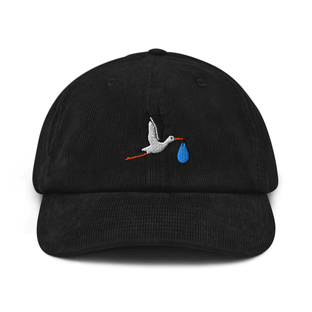 Flying Stork with Baby Bundle Embroidered Cotton Corduroy Hat: Adjustable Fit