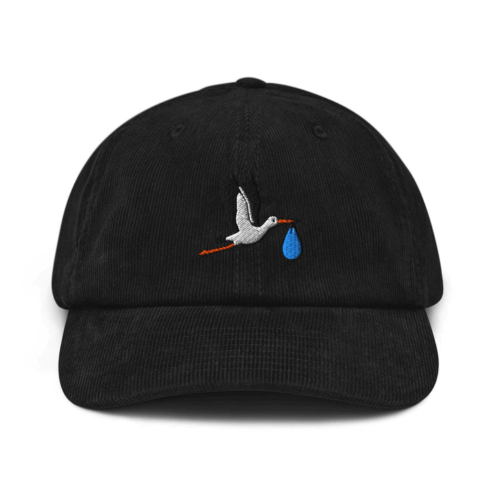 Flying Stork with Baby Bundle Embroidered Cotton Corduroy Hat: Adjustable Fit