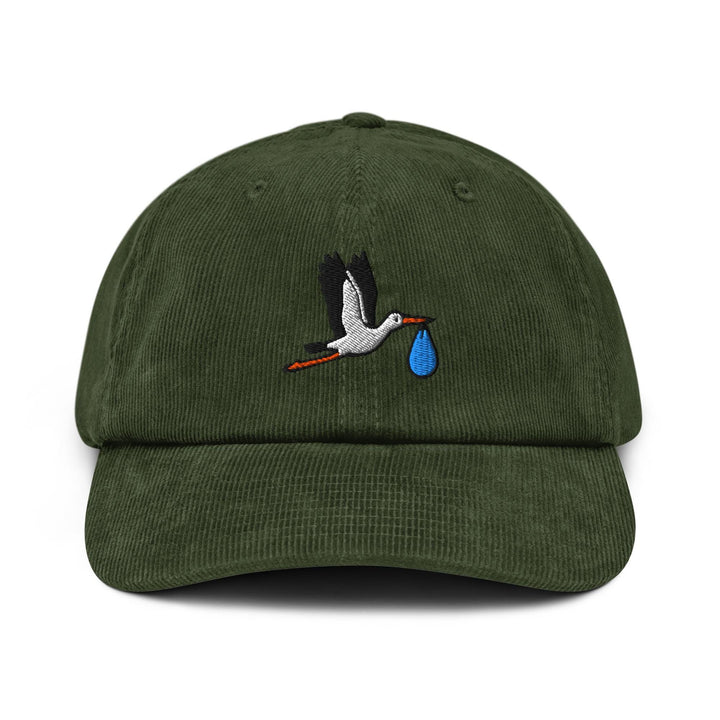 Flying Stork with Baby Bundle Embroidered Cotton Corduroy Hat: Adjustable Fit