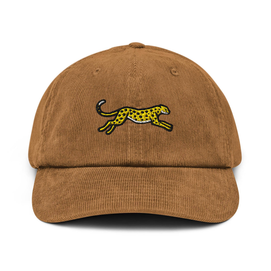 Cheetah Embroidered Cotton Corduroy Hat: Adjustable Fit