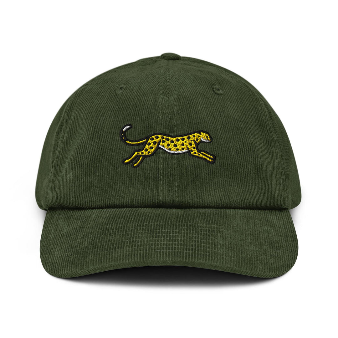 Cheetah Embroidered Cotton Corduroy Hat: Adjustable Fit