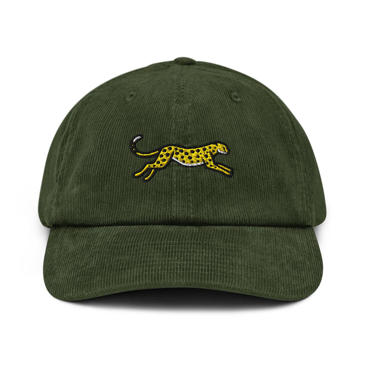 Cheetah Embroidered Cotton Corduroy Hat: Adjustable Fit