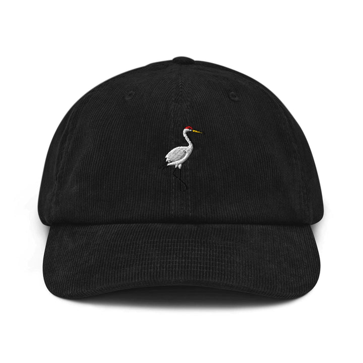 Crane Bird Embroidered Cotton Corduroy Hat: Adjustable Fit