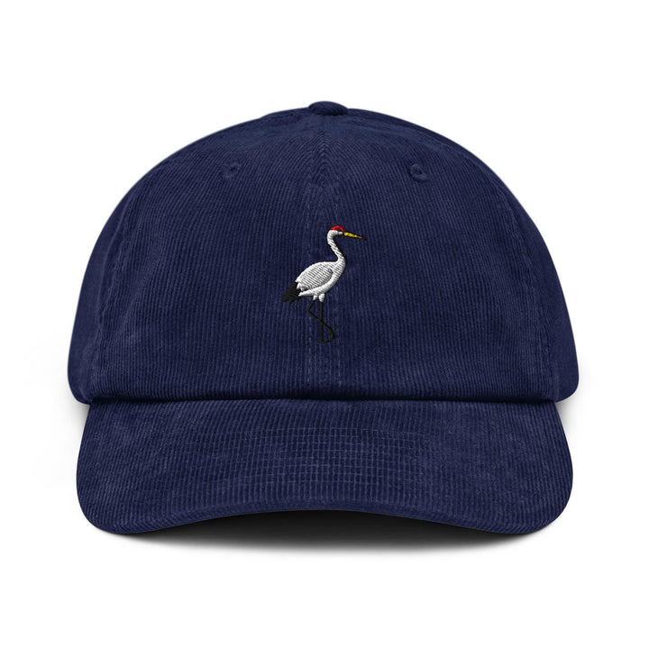 Crane Bird Embroidered Cotton Corduroy Hat: Adjustable Fit