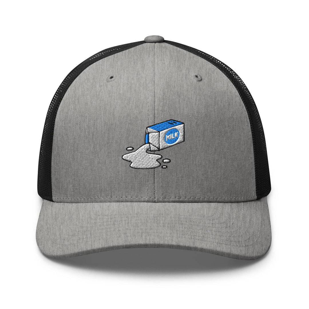 Spilled Milk Carton Embroidered Trucker Hat: Structured Retro Cap with Mesh Back