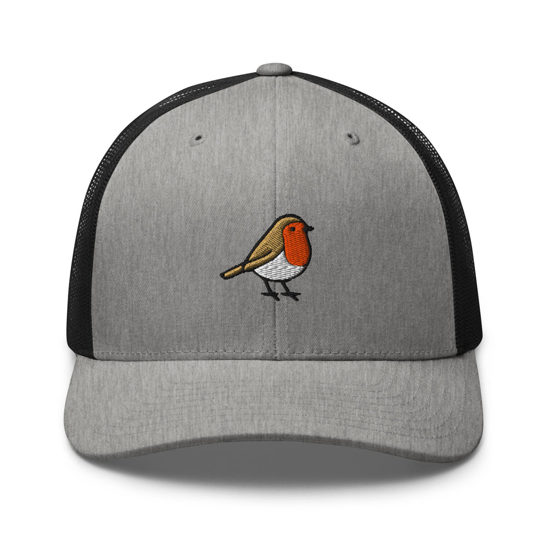European Robin Embroidered Trucker Hat: Structured Retro Cap with Mesh Back Design