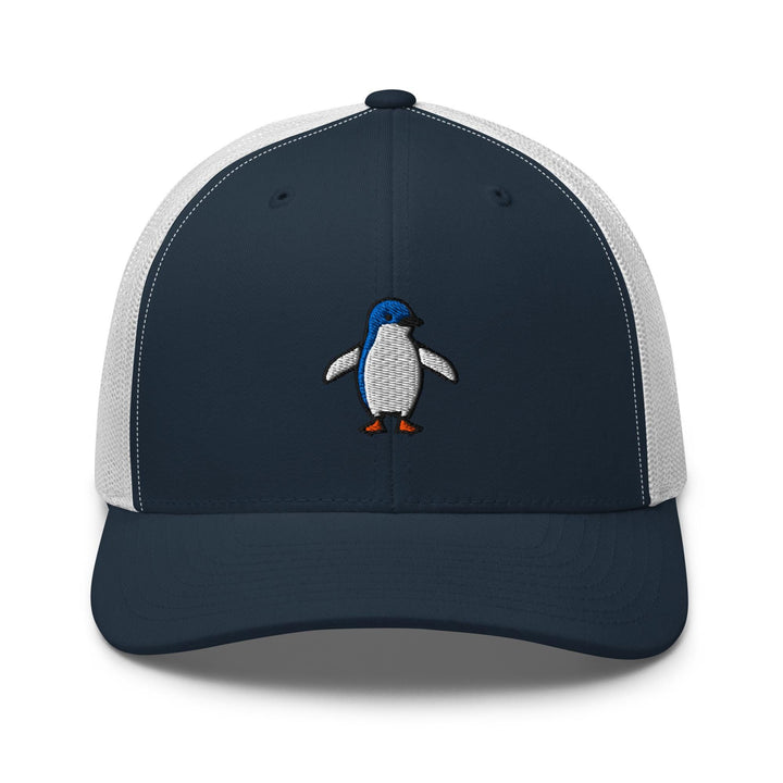 Little Fairy Penguin Embroidered Trucker Hat: Structured Retro Cap with Mesh Back