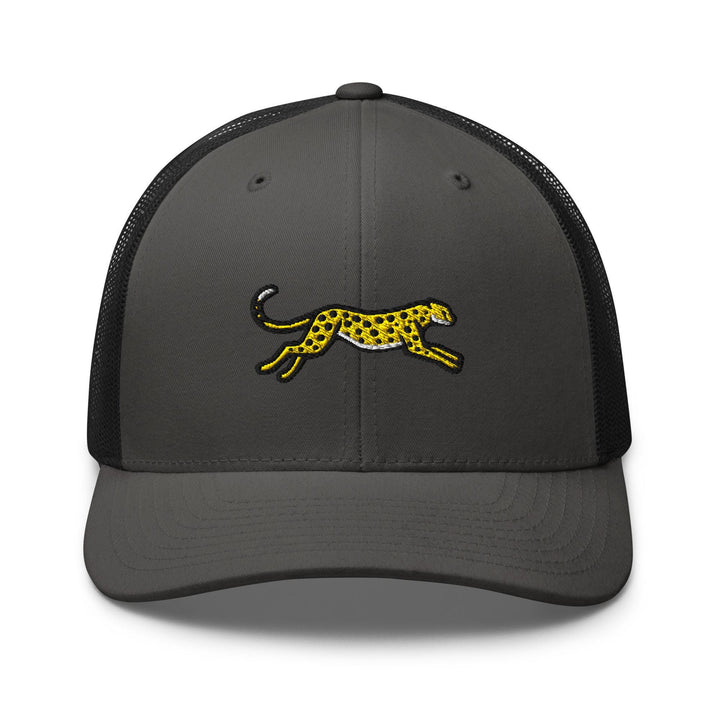 Cheetah Embroidered Trucker Hat: Structured Retro Cap with Mesh Back