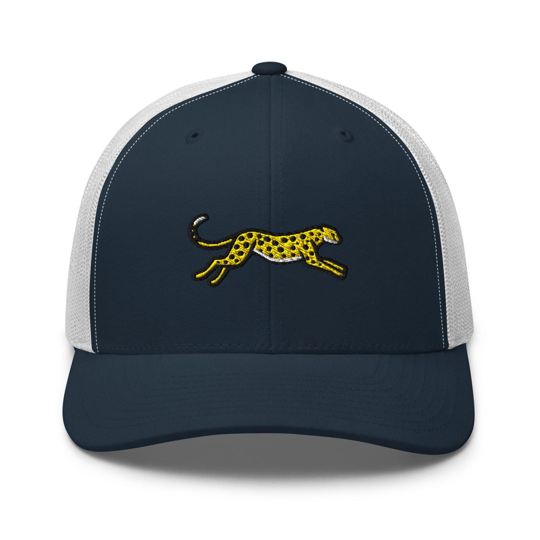 Cheetah Embroidered Trucker Hat: Structured Retro Cap with Mesh Back