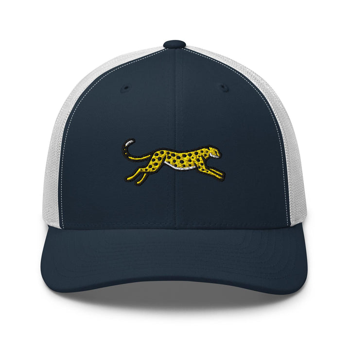 Cheetah Embroidered Trucker Hat: Structured Retro Cap with Mesh Back