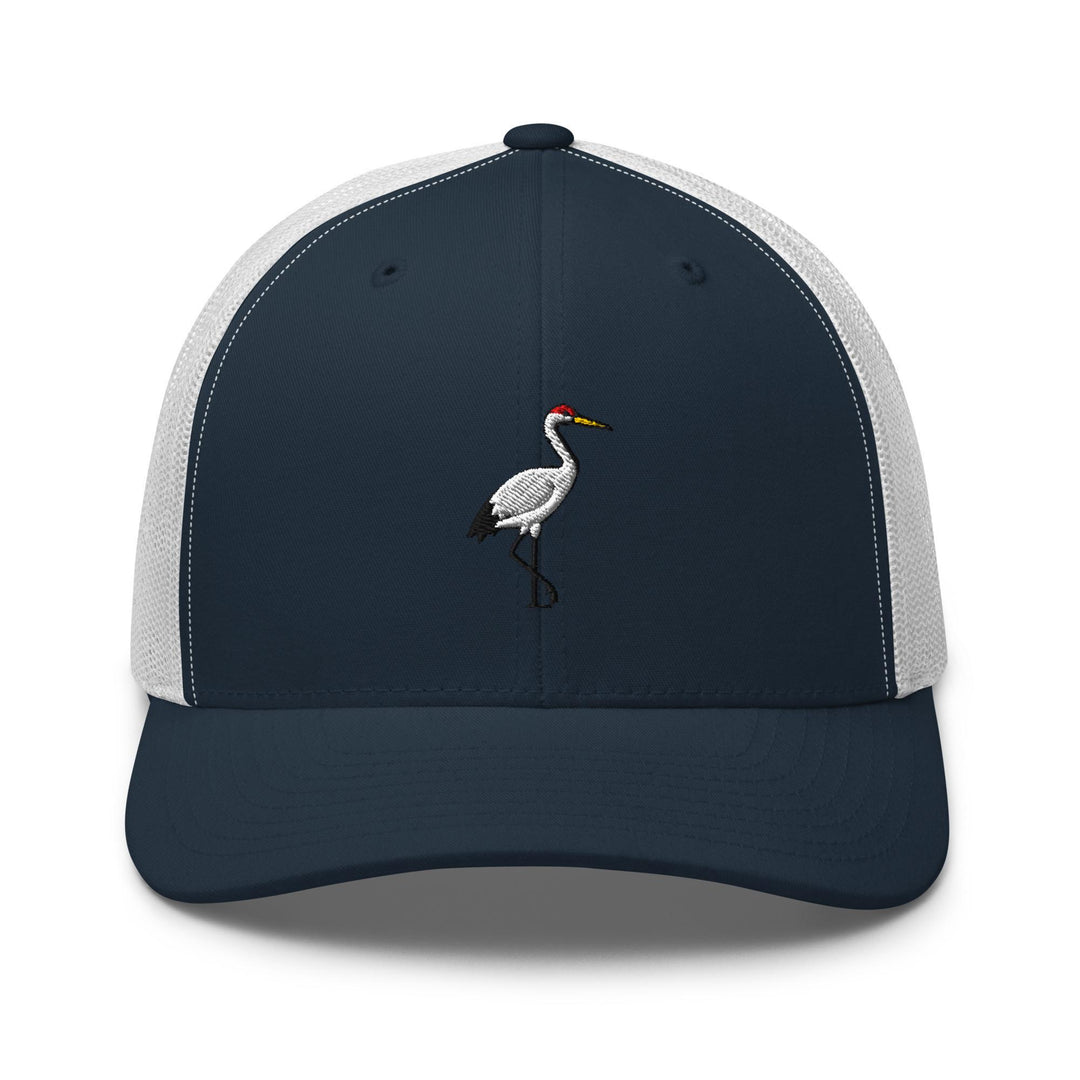 Crane Bird Embroidered Trucker Hat: Structured Retro Cap with Mesh Back