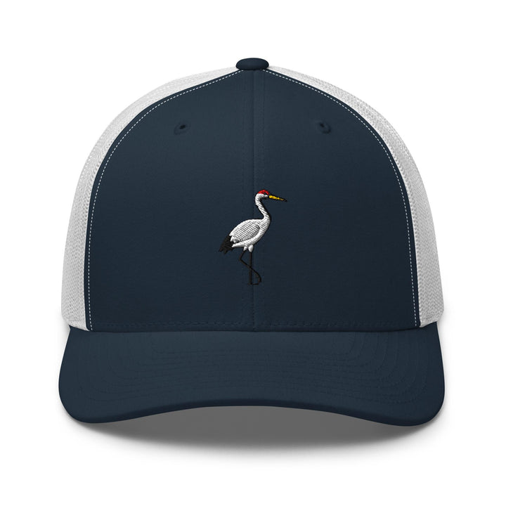 Crane Bird Embroidered Trucker Hat: Structured Retro Cap with Mesh Back