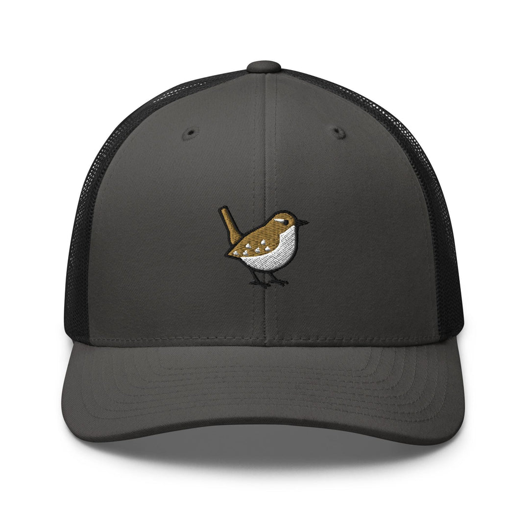 Winter Wren Embroidered Trucker Hat: Structured Retro Cap with Mesh Back