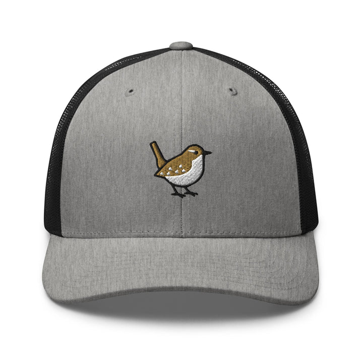 Winter Wren Embroidered Trucker Hat: Structured Retro Cap with Mesh Back