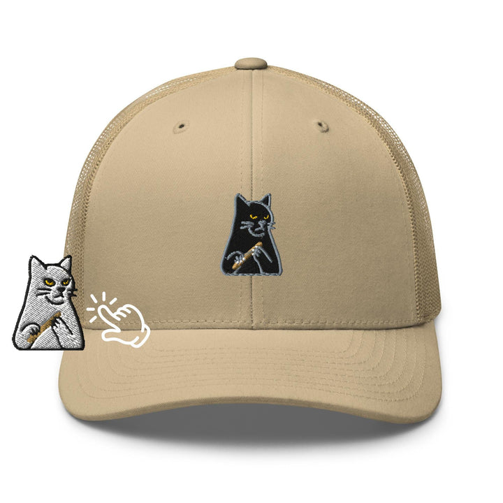 Mr. Pickles Sassy Cat Embroidered Trucker Hat: Structured Retro Cap with Mesh Back