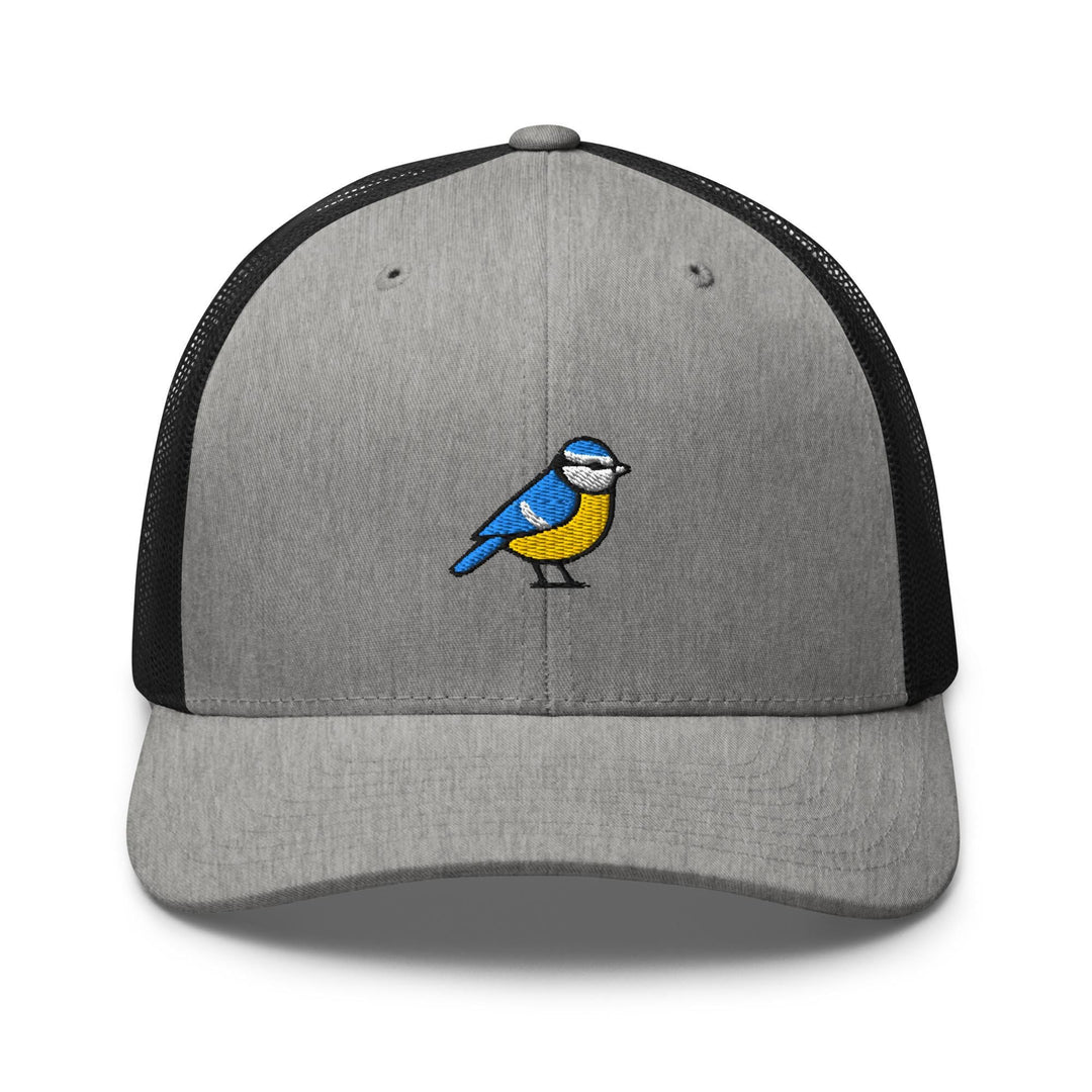 Eurasian Blue Tit Embroidered Trucker Hat: Structured Retro Cap with Mesh Back