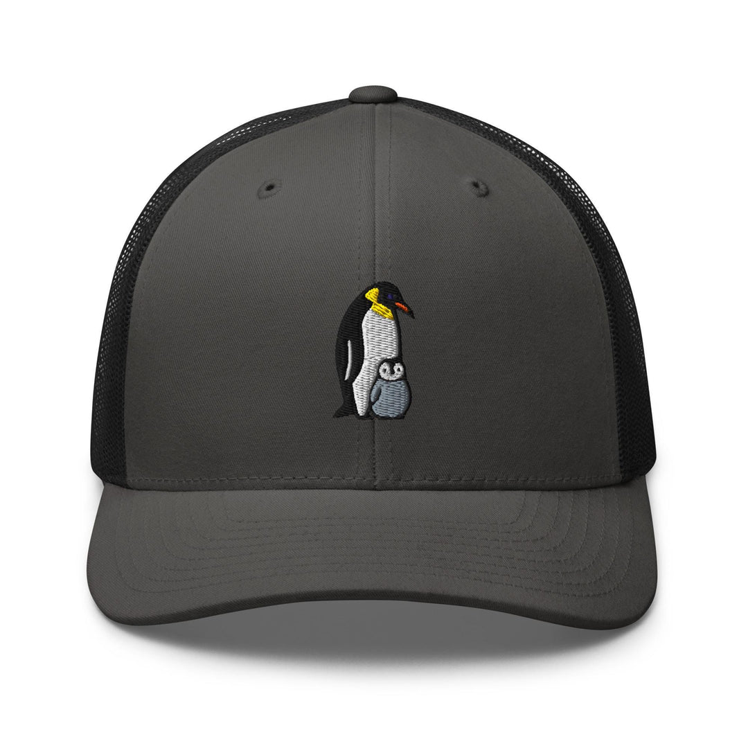 Emperor Penguin with Chick Embroidered Trucker Hat: Structured Retro Cap with Mesh Back