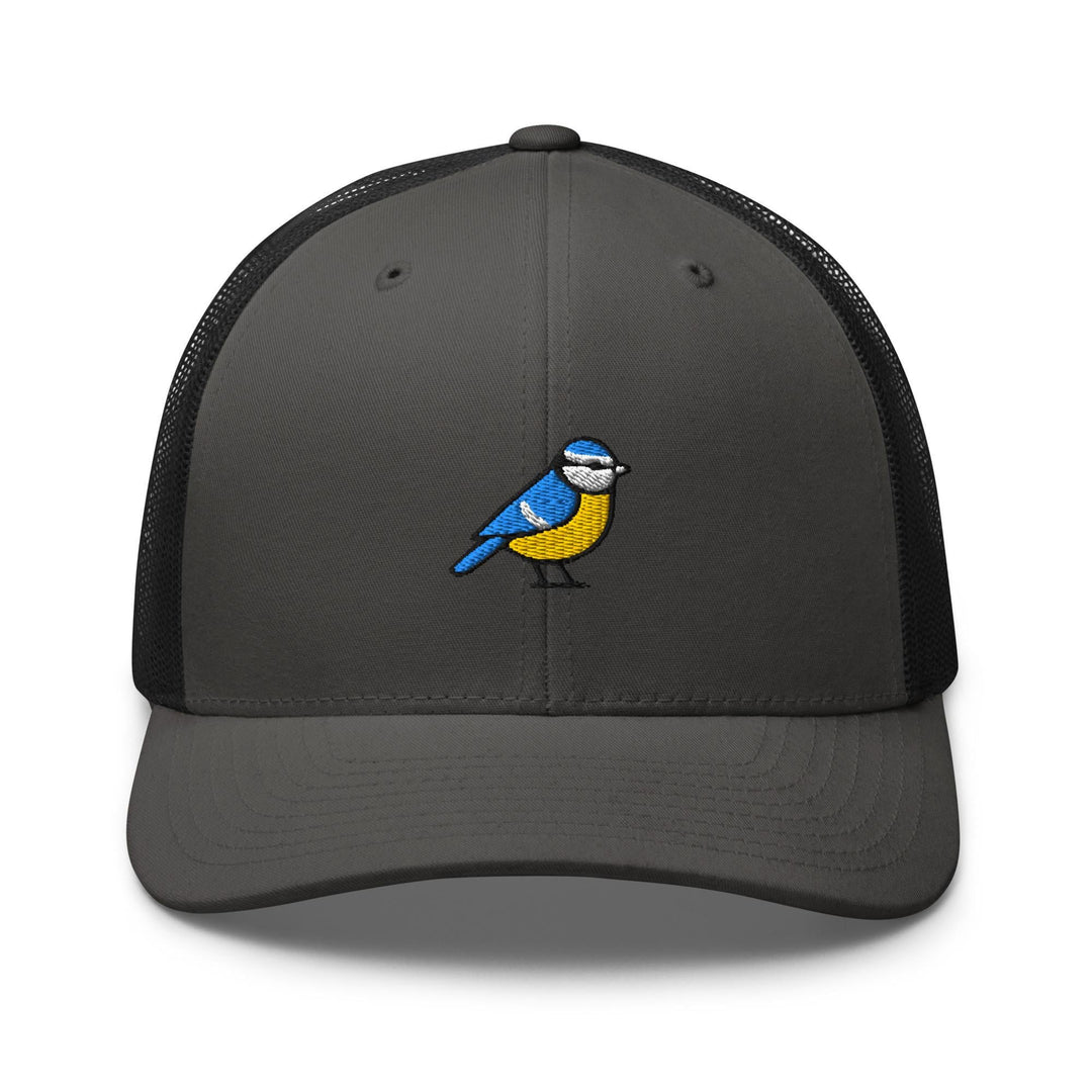 Eurasian Blue Tit Embroidered Trucker Hat: Structured Retro Cap with Mesh Back