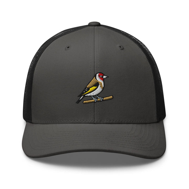 European Goldfinch Embroidered Trucker Hat: Structured Retro Cap with Mesh Back