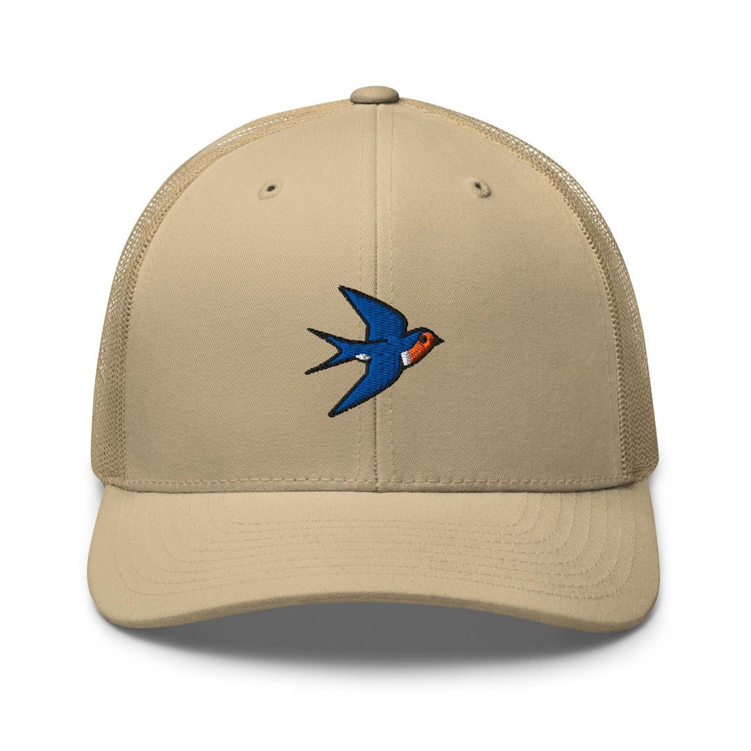 Swallow Bird Embroidered Trucker Hat: Structured Retro Cap with Mesh Back