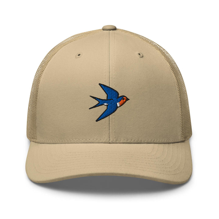 Swallow Bird Embroidered Trucker Hat: Structured Retro Cap with Mesh Back