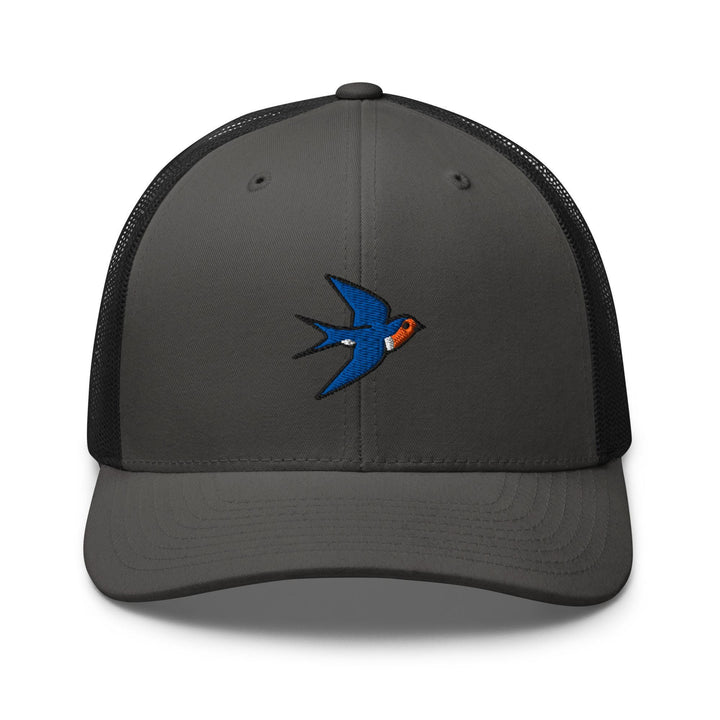 Swallow Bird Embroidered Trucker Hat: Structured Retro Cap with Mesh Back