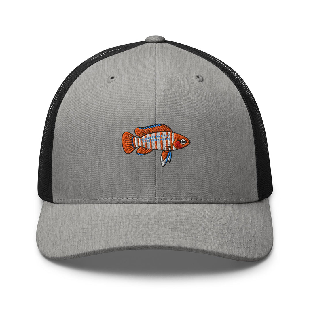 Scarlet Badis Embroidered Trucker Hat: Structured Retro Cap with Mesh Back